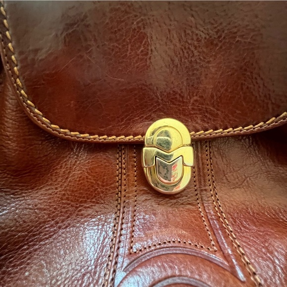 Marino Orlandi Cognac Leather Drawstring Bucket Sling Bag Backpack - Picture 13 of 16